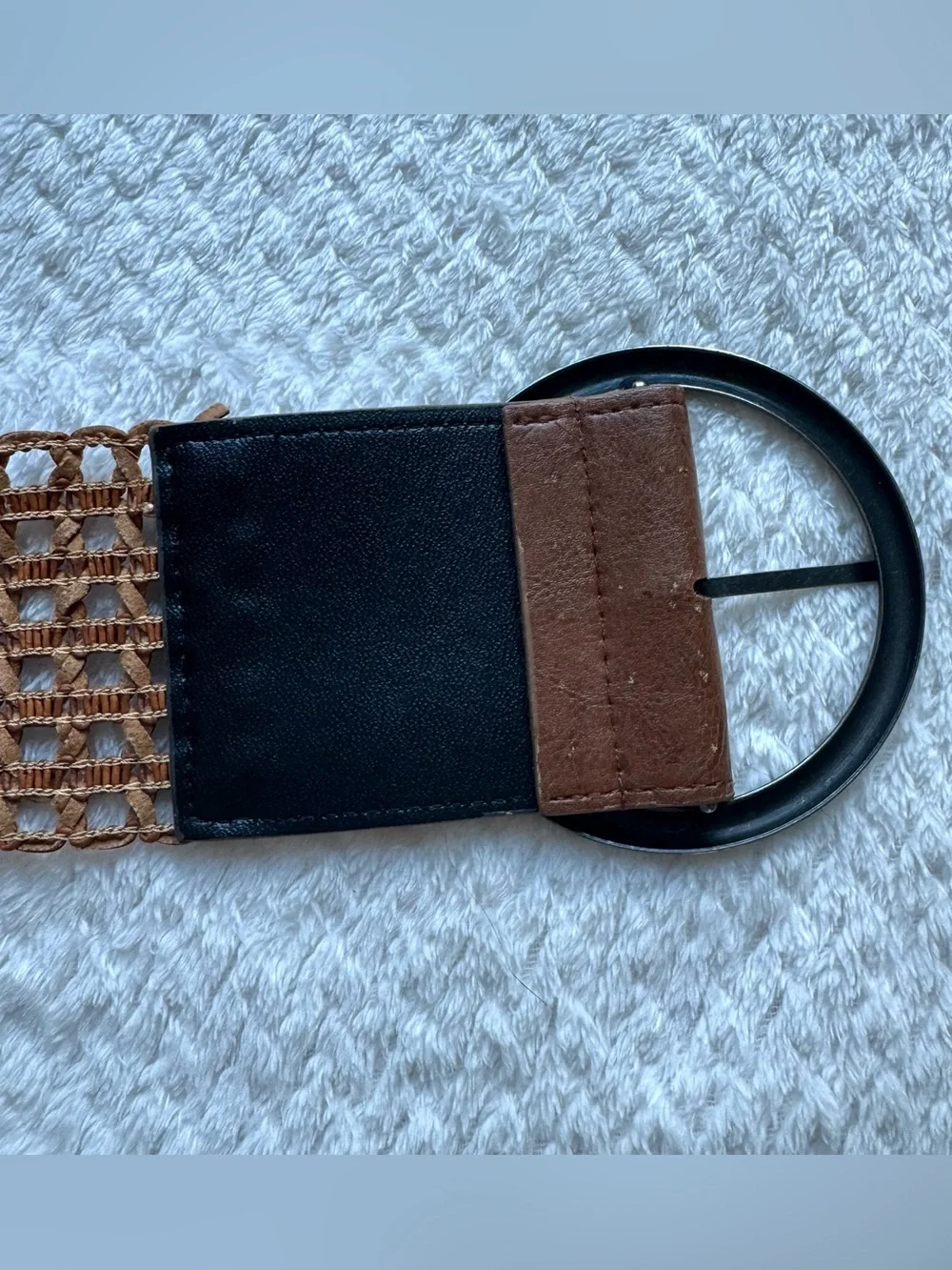 Boho Extra Wide Open Weave Braided Statement Belt XS Brown Faux Leather Woven